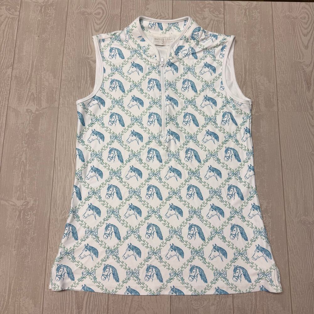 Smith & Quinn Women’s S Equestrian Print Sleeveless Quarter Zip Golf,Preppy